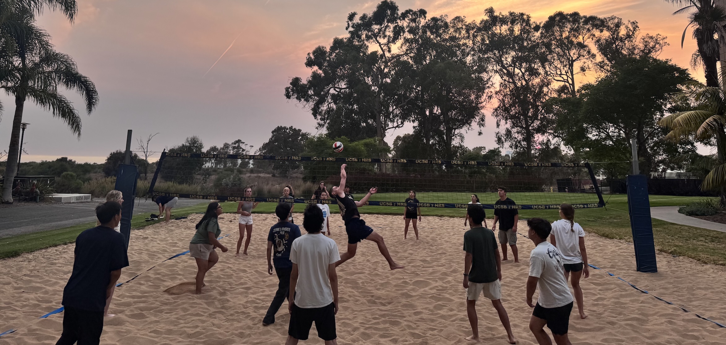 Students playing volleyball